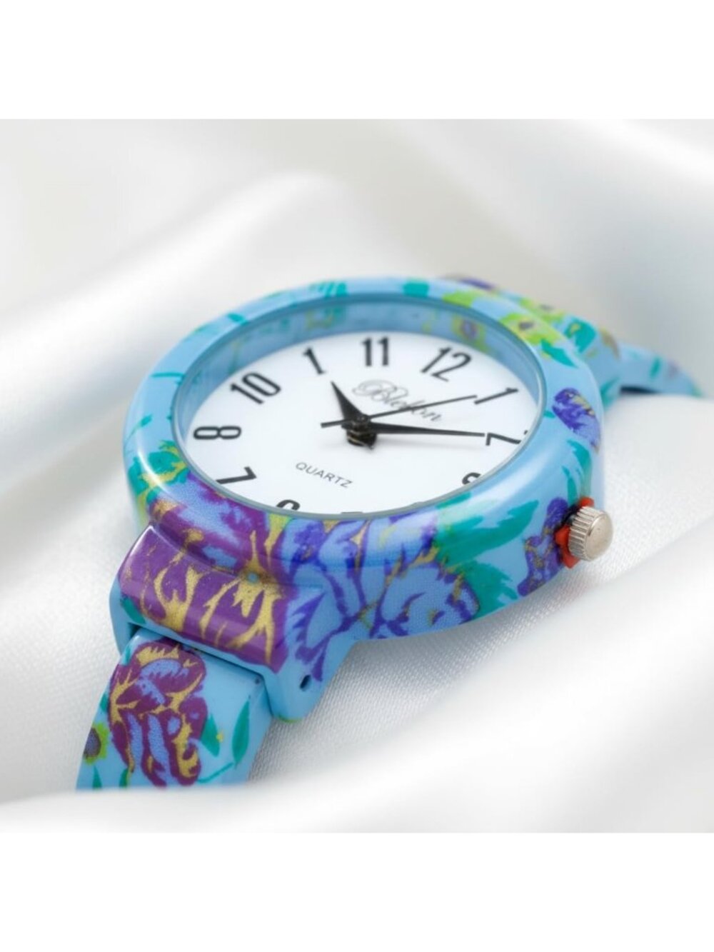 Women's Blue Elegant Flower Design Bracelet Cuff Bangle Fashion Wrist Watches - Picture 3 of 7